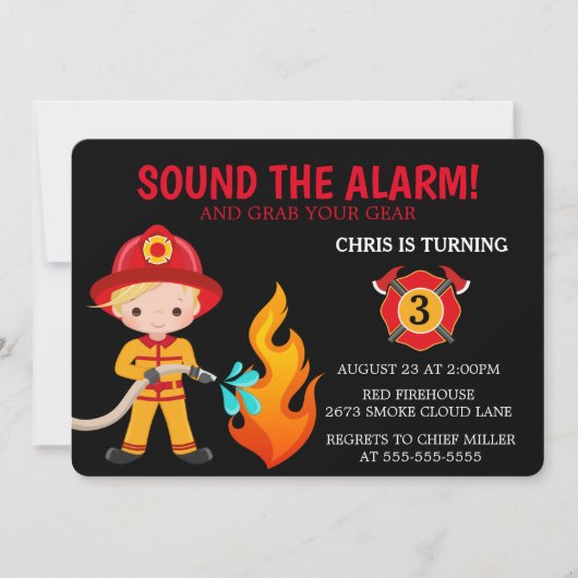 Einladung zum Feuerwehrmann für niedliche Kinder (Vorderseite)