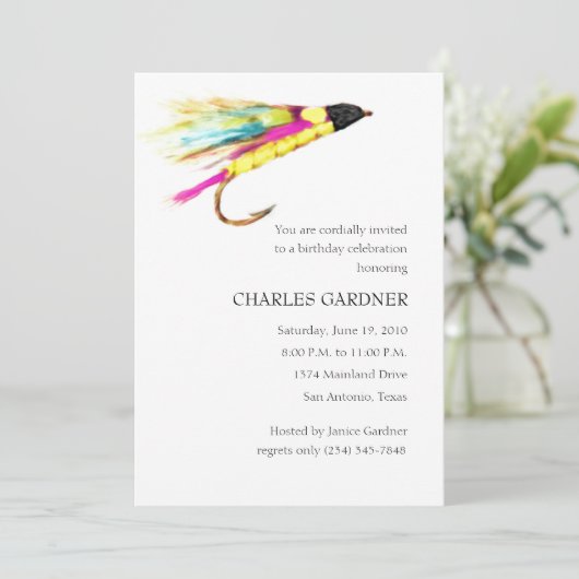 Einladung zum Fliegenfischen am Geburtstag (Stehend Vorderseite)