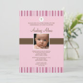 Einladung zum Foto "Christening Pink Stripe" - Mäd (Stehend Vorderseite)