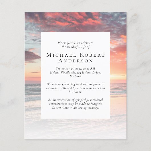 Einladung zum Foto-Gedenkdienst für Sunset (Vorderseite)