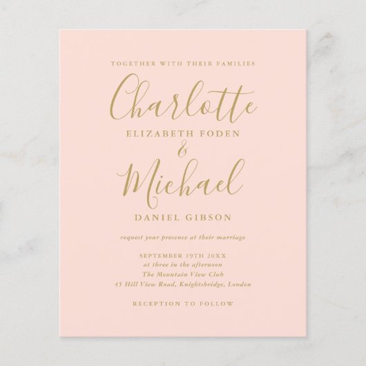 Einladung zum Foto-Hochzeitsfeiern in Rosa und Gol (Vorderseite)