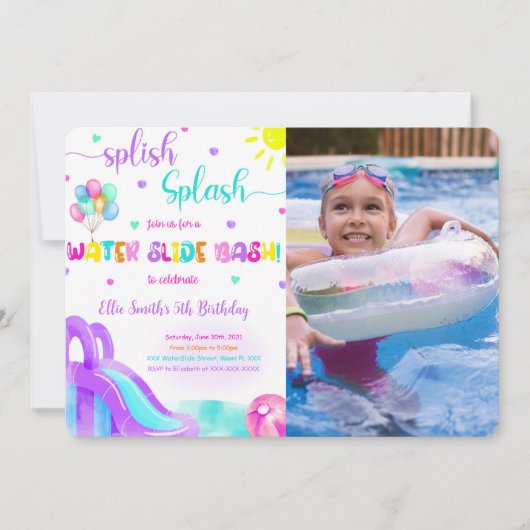 Einladung zum Foto mit Wasserrutsche (Vorderseite)