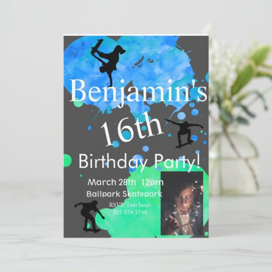 Einladung zum Foto von Skateboard (Stehend Vorderseite)