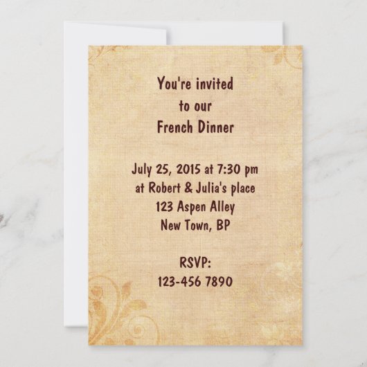 Einladung zum französischen Abendessen (Rückseite)
