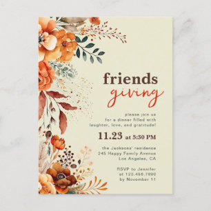 Einladung zum Friendsgiving-Dinner im herbstlichen Postkarte