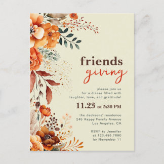Einladung zum Friendsgiving-Dinner im herbstlichen Postkarte
