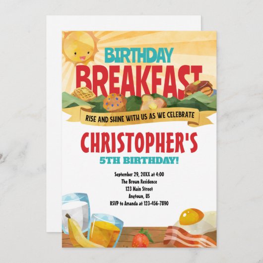 Einladung zum Frühstück am Geburtstag (Vorne/Hinten)