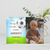 Einladung zum Fußball zum Geburtstag mit Foto (Stehend Vorderseite)