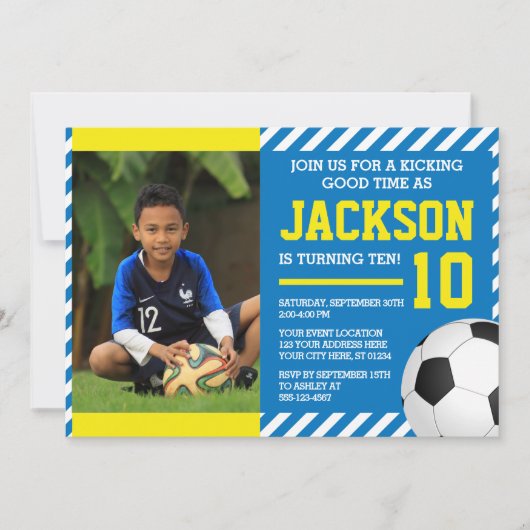 Einladung zum Fußball zum Geburtstag mit Foto (Vorderseite)