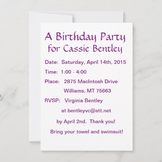 Einladung zum Geburtstag (Rückseite)