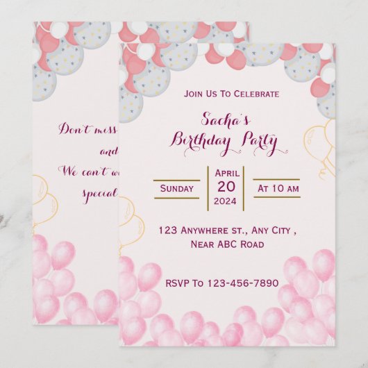 Einladung zum Geburtstag (Vorne/Hinten)