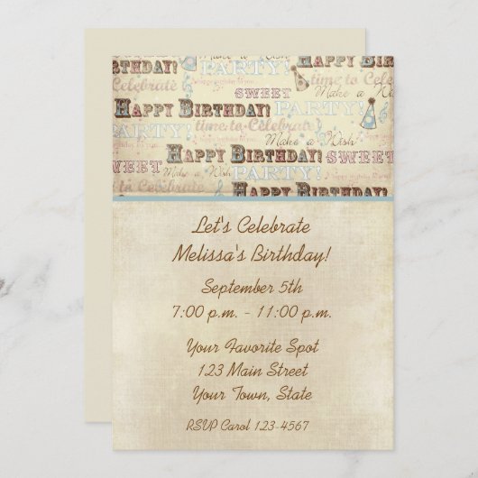 Einladung zum Geburtstag (Vorne/Hinten)