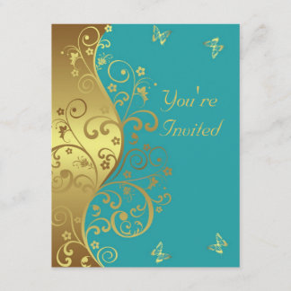 Einladung zum Geburtstag - Aquamarine und Gold-Wir