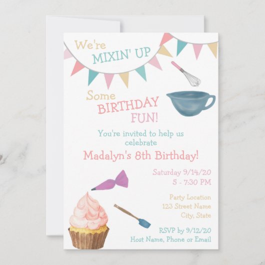 Einladung zum Geburtstag backen (Vorderseite)