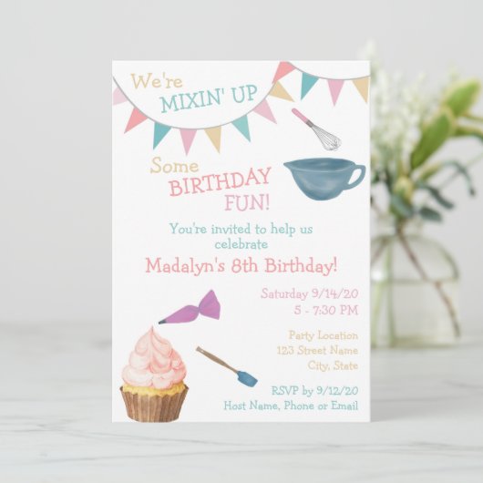 Einladung zum Geburtstag backen (Stehend Vorderseite)