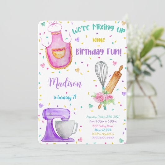 Einladung zum Geburtstag backen (Stehend Vorderseite)