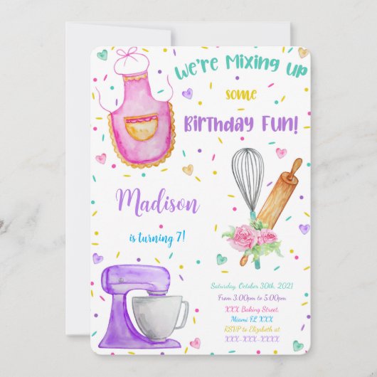 Einladung zum Geburtstag backen (Vorderseite)