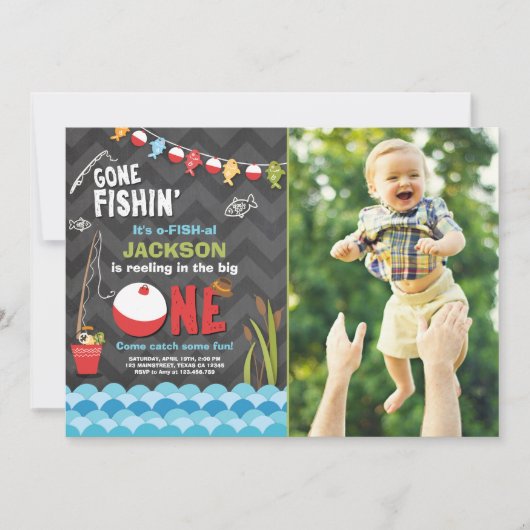 Einladung zum Geburtstag beim Angeln des großen (Vorderseite)