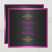 Einladung zum Geburtstag Black Pink & Gold Trim (Vorne/Hinten)