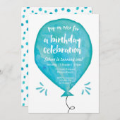 Einladung zum Geburtstag | Blue Watercolor Balloon (Vorne/Hinten)