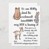 Einladung zum Geburtstag - Blume, Bär, Hasen, Hirs (Vorne/Hinten)