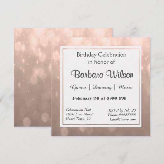 Einladung zum Geburtstag | Blush Bokeh (Vorne/Hinten)