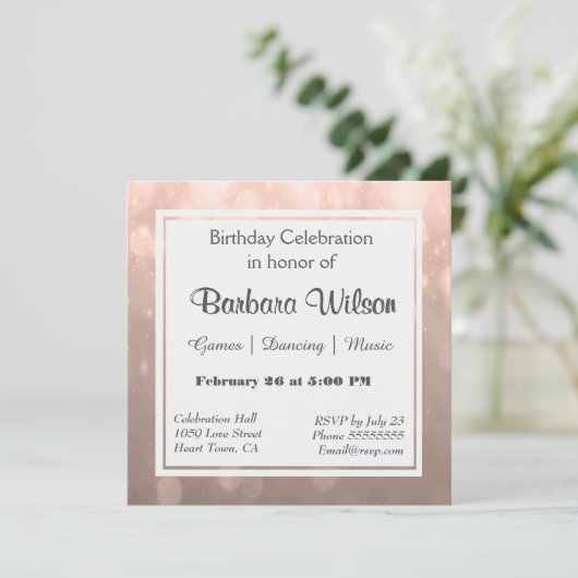 Einladung zum Geburtstag | Blush Bokeh (Stehend Vorderseite)