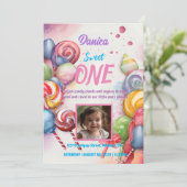 Einladung zum Geburtstag Candy Land Sweet Thema (Stehend Vorderseite)