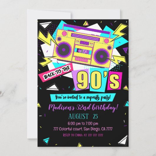 Einladung zum Geburtstag der 90er (Vorderseite)