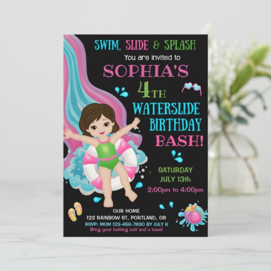 Einladung zum Geburtstag der Wasserrutsche Schwimm (Stehend Vorderseite)