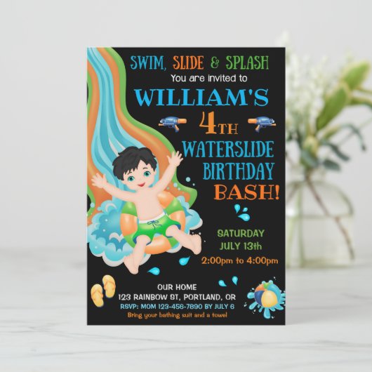 Einladung zum Geburtstag der Wasserrutsche Schwimm (Stehend Vorderseite)