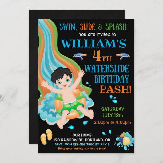 Einladung zum Geburtstag der Wasserrutsche Schwimm (Vorne/Hinten)