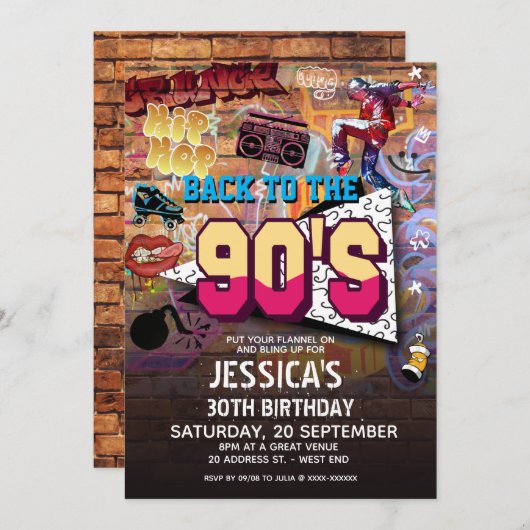 Einladung zum Geburtstag des 90er Party (Vorne/Hinten)