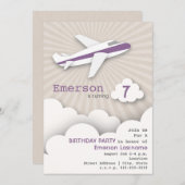 Einladung zum Geburtstag des Flugzeugs - Lila (Vorne/Hinten)