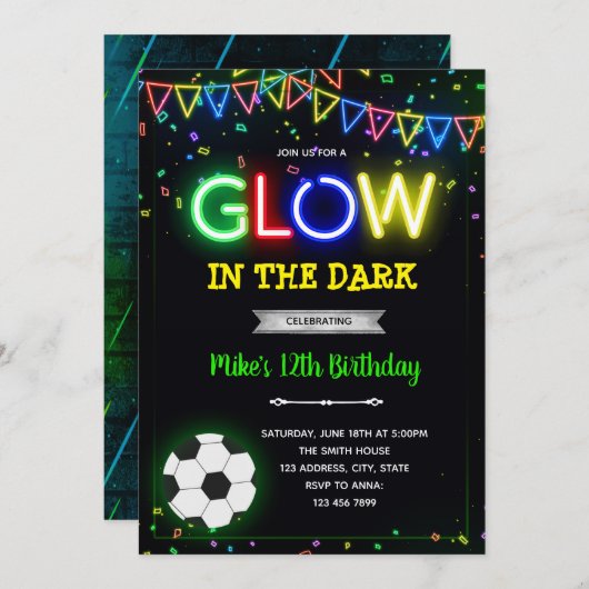 Einladung zum Geburtstag des Glow Football (Vorne/Hinten)