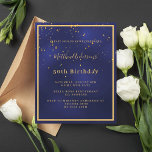 Einladung zum Geburtstag des Navy Blue Gold<br><div class="desc">Eine trendige,  moderne 50. Geburtstagskarte für Männer,  Typ und Männer. Ein marineblauer Hintergrund. Die blaue Farbe ist ungleichmäßig. Mit einem goldenen Rahmen und goldenen Konfetti-Imitat sprinkle,  goldfarbene Buchstaben. Personalisieren Sie Ihre Party-Informationen und fügen Sie sie hinzu. Zurück: blauer Hintergrund mit Konfetti sprinkle.</div>