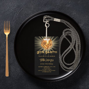 Einladung zum Geburtstag: Disco-Party schwarzes Go Ausweis