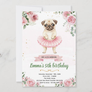 Einladung zum Geburtstag einer Mops-Ballerina