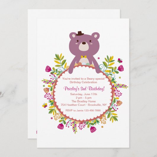 Einladung zum Geburtstag eines Bären (Vorne/Hinten)