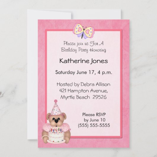 Einladung zum Geburtstag eines Bären (Vorderseite)