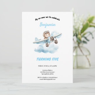 Einladung zum Geburtstag eines blauen Flugzeugs