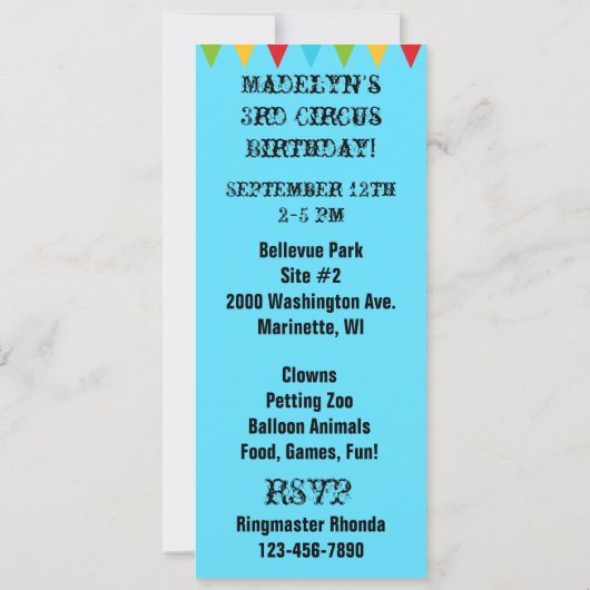 Einladung zum Geburtstag eines Custom Circus (Rückseite)