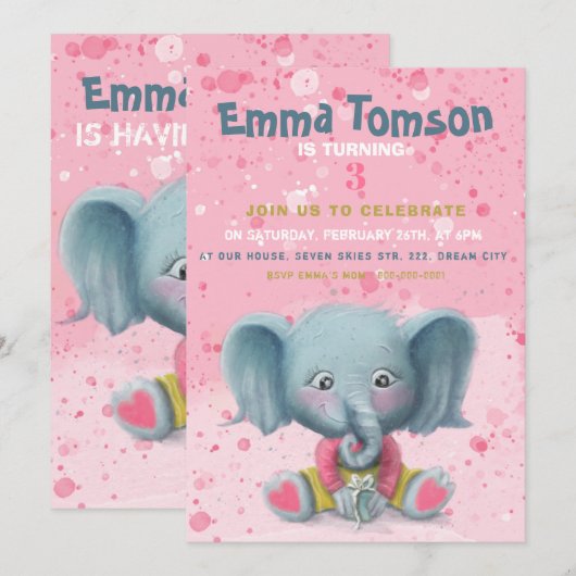 Einladung zum Geburtstag eines Elefanten (Vorne/Hinten)