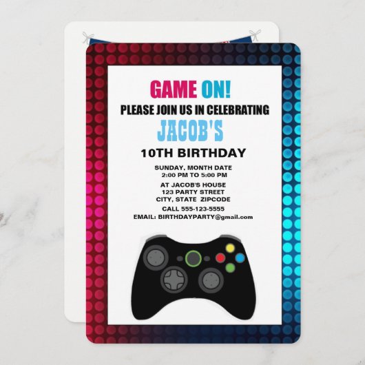 Einladung zum Geburtstag eines Gamers (Vorne/Hinten)