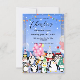 Einladung zum Geburtstag eines Kindes mit Pinguin-
