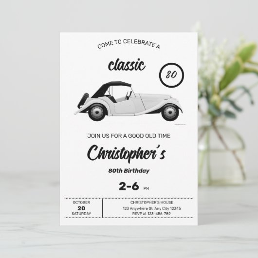 Einladung zum Geburtstag eines monochromen klassis (Stehend Vorderseite)