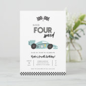 Einladung zum Geburtstag eines Rennwagens mit vier (Stehend Vorderseite)