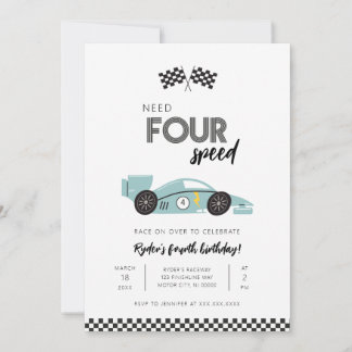 Einladung zum Geburtstag eines Rennwagens mit vier