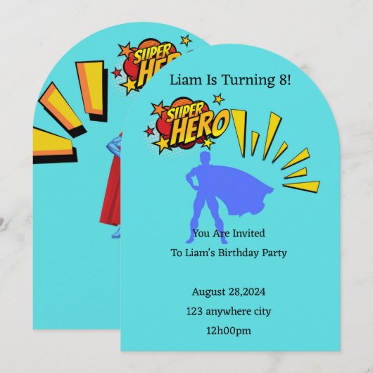 Einladung zum Geburtstag eines Superhelden (Vorne/Hinten)