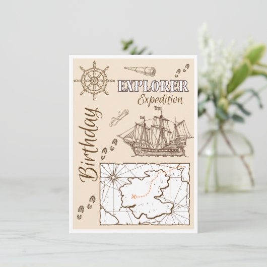 Einladung zum Geburtstag Explorer Expedition (Stehend Vorderseite)